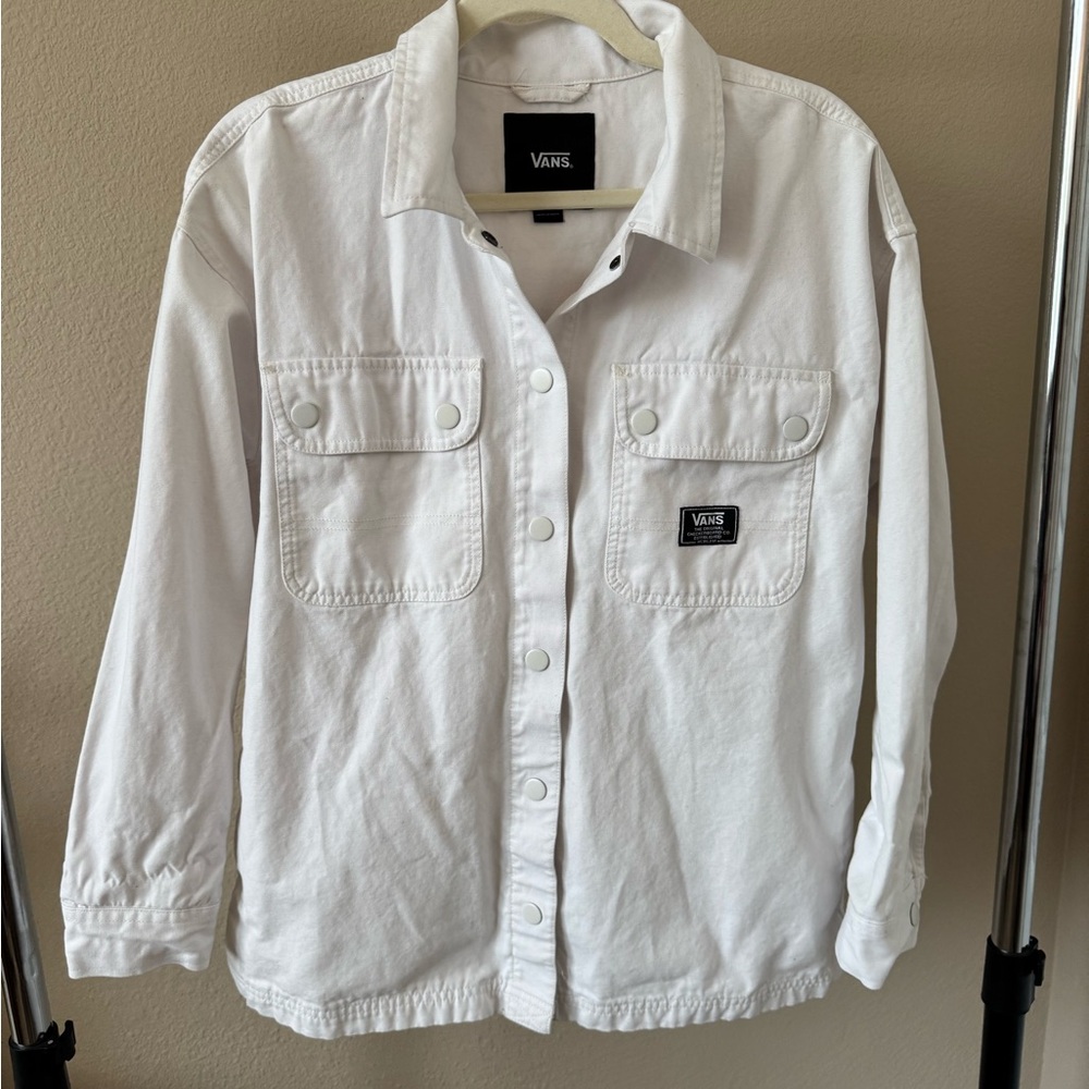 Vans Men’s White Jacket - Size S - Clean Streetwear Layer for Spring